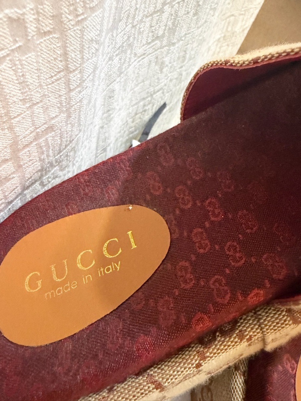 Gucci monogram Brown GG Canvas Platform Slide Sandals with Burgundy Insole - Picture 7 of 14